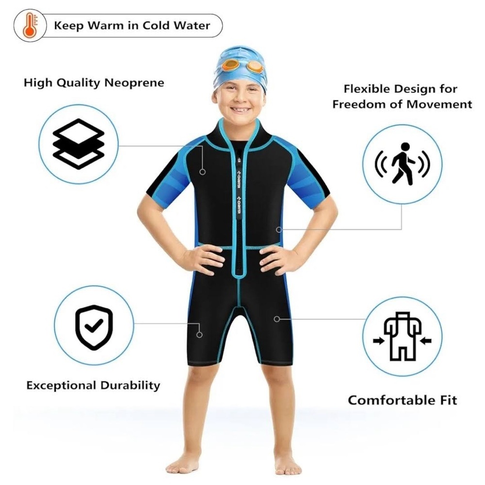 Kids Swim Wetsuit in Black and Blue